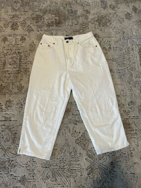 Halston cream  High-Waist Straight Crop capris Size 10 cotton summer vacation